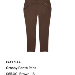 Rafaella 16W Brown Ponte Pants with faux leather detail